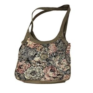 MITZI Handbags Tapestry‎ Cream With Rose Color Flowers Purse Handbag EUC